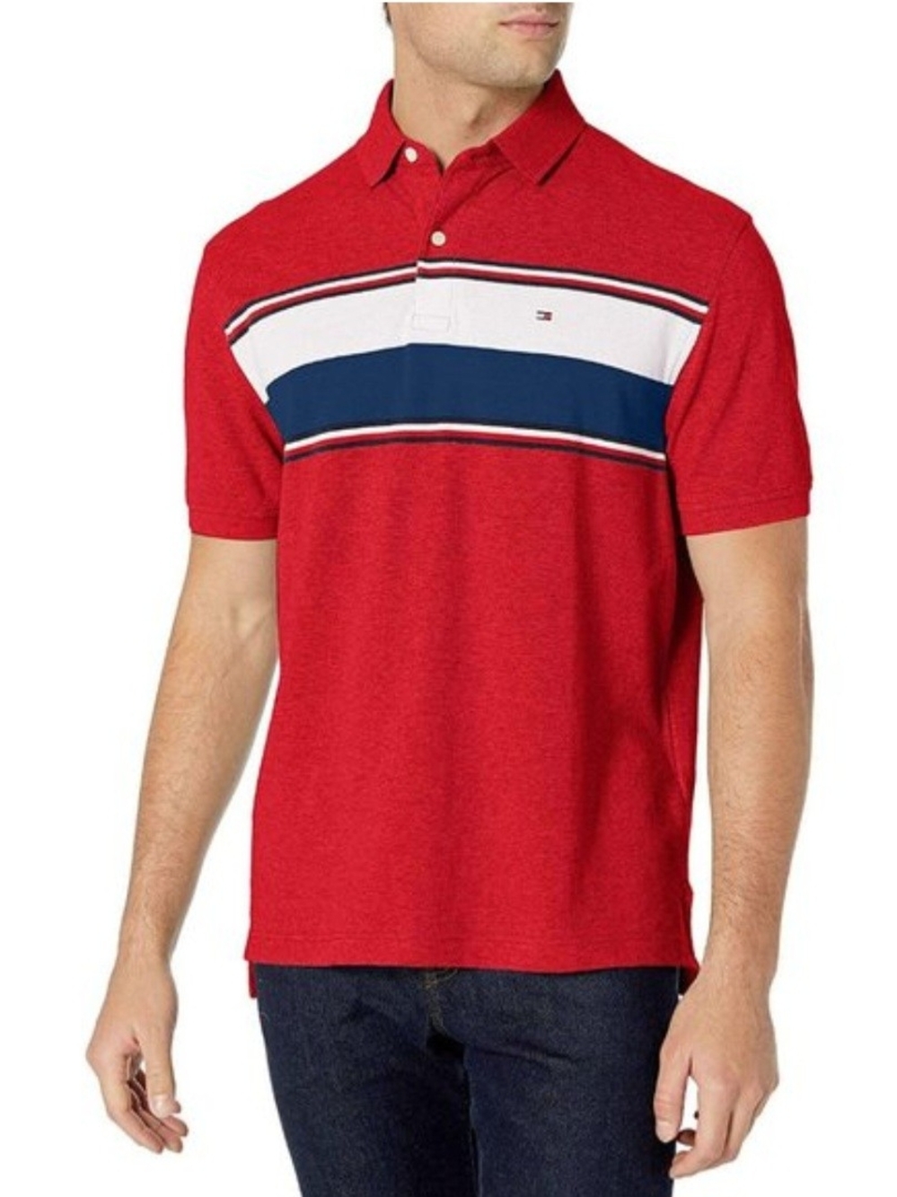 Tommy Hilfiger Red Striped Mens Polo Shirt Size Small